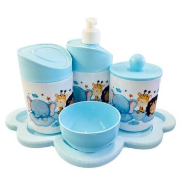 Imagem de Kit Higiene Bebê Safari Hora Do Sono C/bandeja MDF - Dóia Kids, Nuvem 