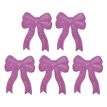 Imagem de YELARXI Aplique bordado com laço de glitter, aplique bordado de lantejoulas, adequado para jeans, jaquetas, roupas femininas, chapéus, mochilas (pacote com 5, roxo)