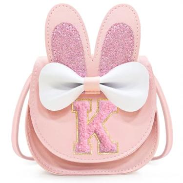 Imagem de Idefair Bolsa infantil para meninas, presente de aniversário para crianças de 3, 4, 5, 6, 7, 8, 9 e 10 anos, bolsa de ombro para crianças, rosa, Letter K, Bonito