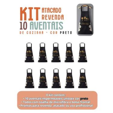 Imagem de Kit 10 Aventais Unissex Impermeáveis com Toalha Lateral Cozinha Revend