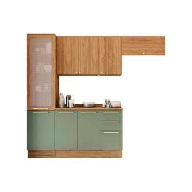 Imagem de Cozinha Modulada Kappsberg Botanic Botanic 5 Peças (2Aéreo+1Balcão+1Paneleiro+1Complemento) M659 Nogueira/Verde Oliva-Kappesberg