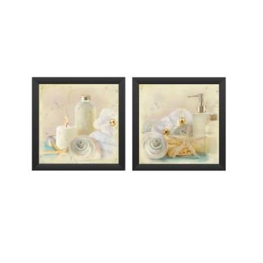 Imagem de kit 2 quadros decorativos, banheiro, lavabo, toalete, delicado - molduras em madeira, com vidro. (preta)