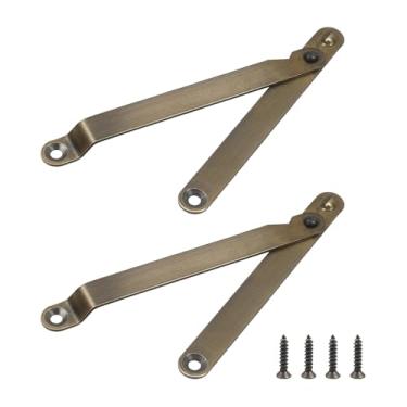 Imagem de T Tulead Dobradiça de suporte de tampa, dobradiça de trava de aço, suporte para caixas de madeira, armários, caixas de armazenamento, 2 peças, bronze antigo, com parafusos