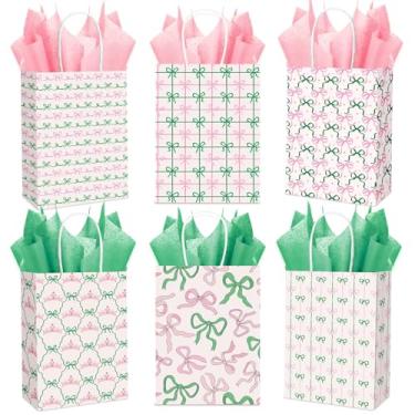 Imagem de Kolldenn 30 conjuntos de lembrancinhas de festa de bruxa rosa e verde sacos de presente de papel com alças e papel de seda decorações de princesa de bruxa para aniversário chá de bebê suprimentos de