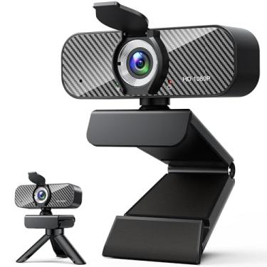 Imagem de Webcam Full HD 1080p com microfone integrado e tripé rotativo, placa de fibra de carbono e capa de privacidade, correção automática de luz, FOV ajustável, plug & play para zoom/Skype/facetime/YouTube