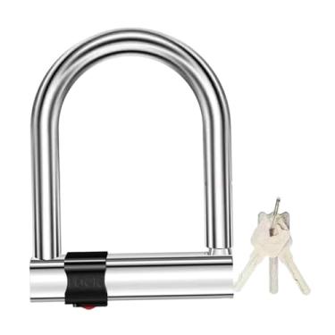 Imagem de oshhni Cadeado em formato de U para bicicleta, acessórios para bicicleta com chaves, equipamento de ciclismo, multiuso, aço inoxidável, fácil de usar, com 3 Chaves