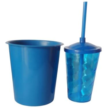 Imagem de Kit 20 Cinema Balde Pipoca 1litro + Copo Twister 400ml com Tampa e Canudo (AZUL ROYAL)