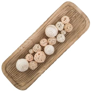 Imagem de Hanobe Tigela decorativa de massa de madeira: Decorações de mesa de centro de mesa de madeira suporte de vela natural decoração rústica queimada à mão centrais de mesa para sala de jantar cozinha 56 cm