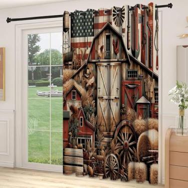 Imagem de Divisória rústica, divisória de parede, estilo patriótico dos EUA, American Barn Western Farmhouse, adequada para porta de vidro deslizante, cortinas térmicas de sala de estar, L 213 cm x C 236 cm