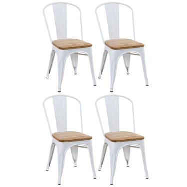 Imagem de Kit 4 Cadeiras Iron Tolix Com Assento De Madeira Industrial Jantar Cozinha Branco