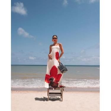 Imagem de Vestido Estampado sem alça Longo  Decote nas Costas e Caimento Solto -