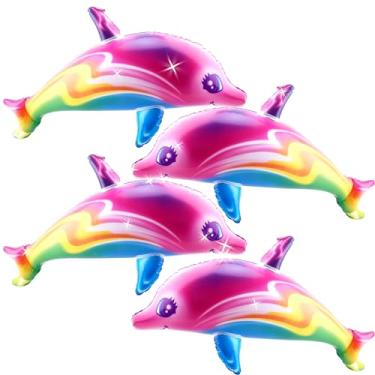 Imagem de Feradny Pacote Com 4 Brinquedos Infláveis De 34" Para Piscina, Golfinhos Coloridos, Arco-Íris, Natação, Praia, Aniversário, Tema Aquático, Decoração Festa