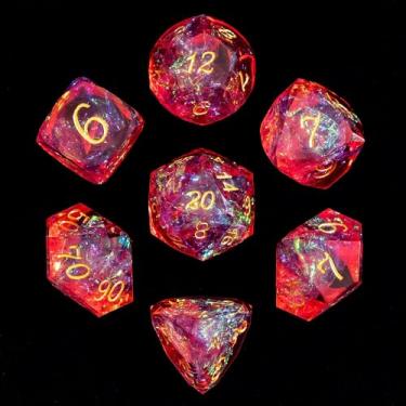 Imagem de CRITALLIC 7PCS DND Dice Set,Transparent Sharp Edge Dice Set D&D RPG Polyhedral Die,for Dungeons and Dragons TTRPG Games Roleplaying Games,with Gift Box(Red)