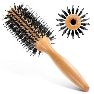 Imagem de BFWood Escova redonda para soprar, escova de cabelo de cerdas de javali de madeira natural de 3 cm para secagem, ondulação, estilo e volume