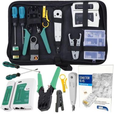 Imagem de Kit Ferramenta Testador Cabo Rede Alicate Crimpar + 110 Conectores RJ4