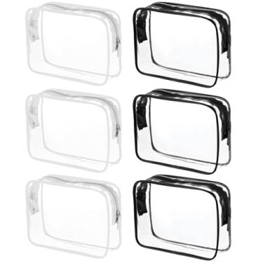 Imagem de Bolsas de cosméticos transparentes para mulheres e homens, bolsas de higiene à prova d'água, bolsas de maquiagem de PVC, estojo organizador com zíper para viagem e banheiro, 6 preto e branco, Sacos à