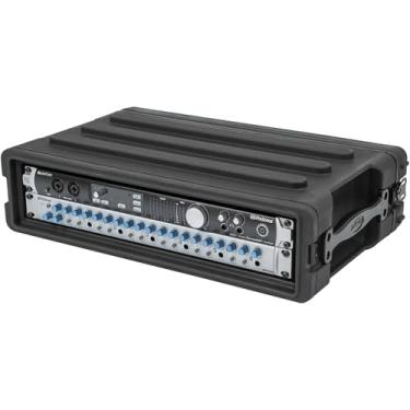 Imagem de SKB Rack raso roto-moldado 2U – durável, caixa de engrenagens empilhável, à prova d'água e resistente a impactos para músicos, DJs e profissionais AV – Design interloque, vedações de vedação, travas