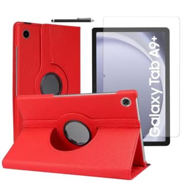 Imagem de Capa Capinha Carteira Vermelha Giratória + Película de Vidro Temperado + Caneta Touch Compatível Com Samsung Galaxy Tab A9 Plus Tela de 11 Polegadas - (Hard Glass Store)