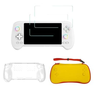 Imagem de TEHAOUU Kit de proteção para Anbernic RG557 capa e protetor de tela capa de viagem de vidro temperado capa TPU Rg557 acessórios (branco transparente)