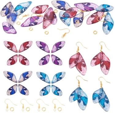 Imagem de FASHEWELRY 16 peças pingentes de asa de resina azul roxo vermelho borboleta pingente colorido asas de libélula pingentes com anéis de salto, brincos ganchos para kits de fabricação de joias faça você