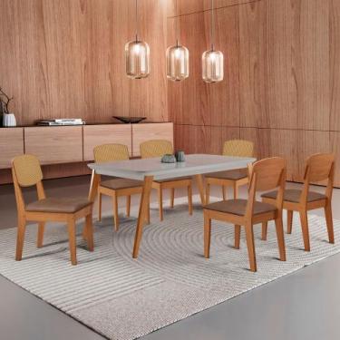 Imagem de Mesa de Jantar Copper 180cm Tampo Canto Copo MDF Vidro com 6 Cadeiras 