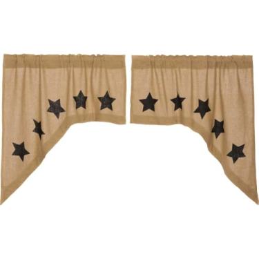 Imagem de VHC Brands Conjunto de 2 cortinas country de estopa com estrelas de estêncil preto, 91 x 91 x 40 cm, bronze