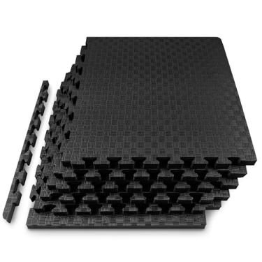 Imagem de ProsourceFit Tapete de quebra-cabeça de exercício 2,54 cm, azulejos de espuma EVA quadriculada com textura antiderrapante, tapete de academia com azulejos de espuma interligados para superfície