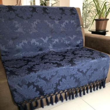 Imagem de Manta Para Sofá em Tecido Jacquard Medalhão Azul Marinho 190x140cm - S