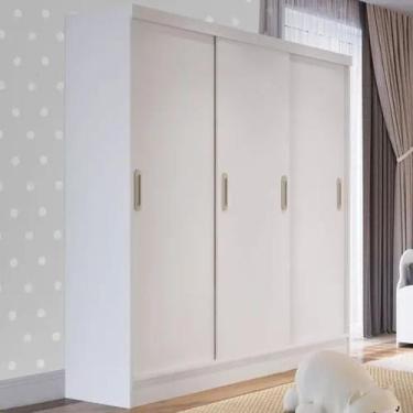 Imagem de Roupeiro três portas de correr duas gavetas Branco Percasa. 1,84 m x 1