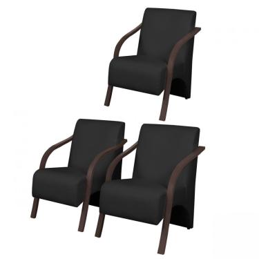 Imagem de Kit 3 Poltronas Decorativas Vênus 1 Lugar Braço Pé Madeira D Salla Tecido Sintético (Courino)
