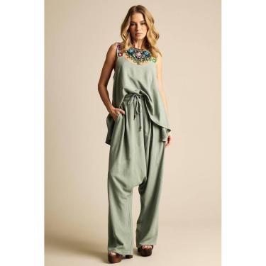 Imagem de Calça Saruel De Linho Com Cordão Verde Yacamim A11-Feminino