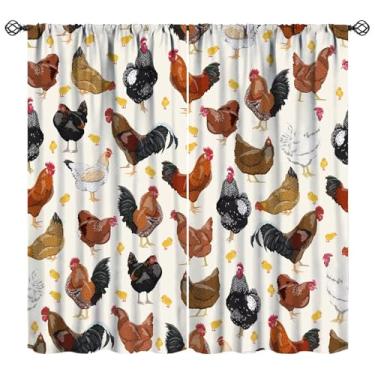 Imagem de YCness Cortinas de Frango Rústica Casa de Campo Rural Animais Arte Impressa Cortinas de Janela para Quarto Sala de Estar Cozinha Decoração Conjunto de Tecido 2 Painéis 106 x 113 cm Taxa de