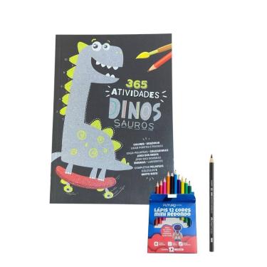 Imagem de Kit Livro 365 Atividades Dinossauros +12 Lápis Cor +1 Lápis