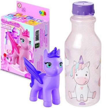 Imagem de Kit Unicornio Garrafa 500ml Brinquedo Infantil de Montar - Plasutil
