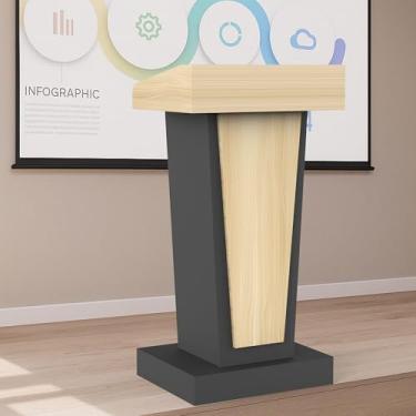 Imagem de GARVIN Suporte de pódio de madeira, palestras móveis profissionais e pódios com rodas e armazenamento, elegante púlpito de madeira para igrejas, salas de aula e conferências (com apoio para os pés