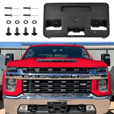 Imagem de AuMoHall Suporte de placa de licença frontal para Silverado 2500 3500 – Suporte de quadro de placa de carro dianteiro preto substitui OE84186106