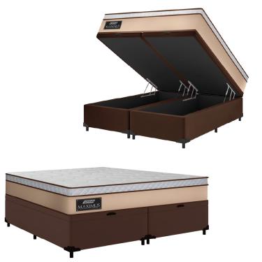 Imagem de Cama Box Baú Casal Queen Gazin Colchão Molas Ensacadas 158x198x65cm Maximus Bege/Marrom