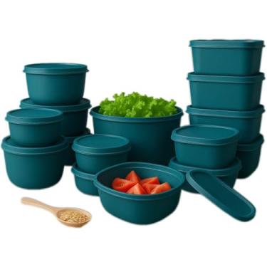 Imagem de Kit com 15 Potes Plásticos Herméticos para Cozinha | Livre de BPA | Também Disponível em Kit com 8 Potes(azul petroleo)