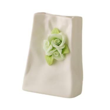 Imagem de WeiLaiKeQi Vaso de flores de porcelana, decoração de mesa para casa, vaso amassado à mão, suporte para flores para sala de estar, estante, hotel, férias, Verde