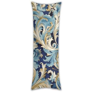 Imagem de Capa de travesseiro de corpo florentino azul elegante azul dourado ultra macio respirável fronha longa 137.2 cm x 50.8 cm fronha decorativa com zíper oculto capas de almofada para sofá de quarto