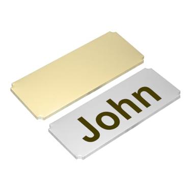 Imagem de PATIKIL Placa de nome de metal gravada a laser de aço inoxidável de 15 x 6 cm, pacote com 10 placas em branco personalizadas para impressão a laser DIY, canto entalhado prata/dourado