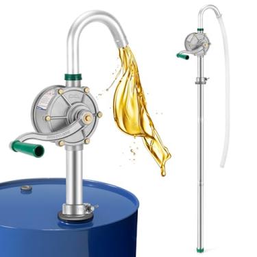 Imagem de Poafamx Bomba de tambor de alumínio de 5 a 55 galões, bomba de transferência de óleo manual rotativa de 13 GPM, 142 cm para barril de combustível, não corrosivo, diesel, querosene, óleo leve, óleo pesado, saída de 32 mm/1,26"
