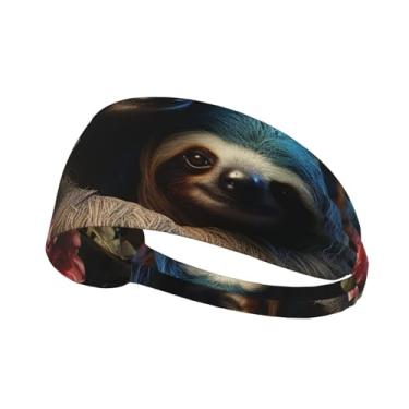 Imagem de Bandanas esportivas elásticas para homens e mulheres, uma preguiça e um bebê preguiça, faixa de cabelo absorvente de umidade, tecido felpudo de algodão, faixas de suor para corrida e tênis