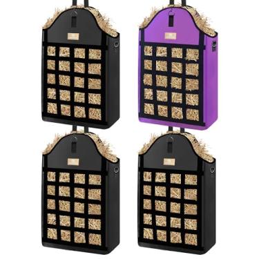 Imagem de Sacos de feno para cavalos, 3 pacotes de sacos de feno de alimentação lenta para cabras, ovelhas, burros, sacos de alimentação de feno Oxford reforçados 600D com design de redes de feno frontal, fácil