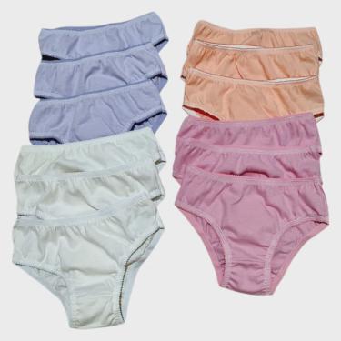Imagem de Kit 12 Calcinhas Infantis Lisas Algodão Meninas