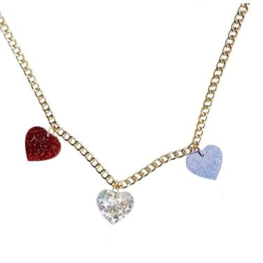 Imagem de NOVYRA Colar de 4 de julho para mulheres, colar de estrela patriótica, fofo, acrílico, vermelho, branco, azul, bandeira dos EUA, colar com pingente de coração, acessório exclusivo para o Dia da