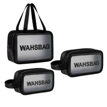 Imagem de Kit 3 Necessaire Transparente Organizador Maquiagem Bolsa Para Produtos Maternidade Bebe Viagem Impermeável Leve Fácil Limpar (Preto)