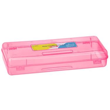 Imagem de Enday Caixa de lápis rosa, organizador de armazenamento, multiuso, longo comprimento régua, material escolar, estojo de lápis de plástico para crianças e adultos disponível em vermelho, verde, cinza,