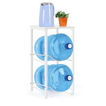 Imagem de Suporte para garrafa de água, suporte de jarro de água de 5 galões com prateleira superior rack de armazenamento de refrigerador de água de 2 camadas para espaços pequenos, cozinha, escritório em casa