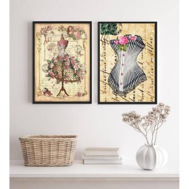 Imagem de Kit 2 Quadros Moda Vintage- Vestido E Espartilho 45X34Cm